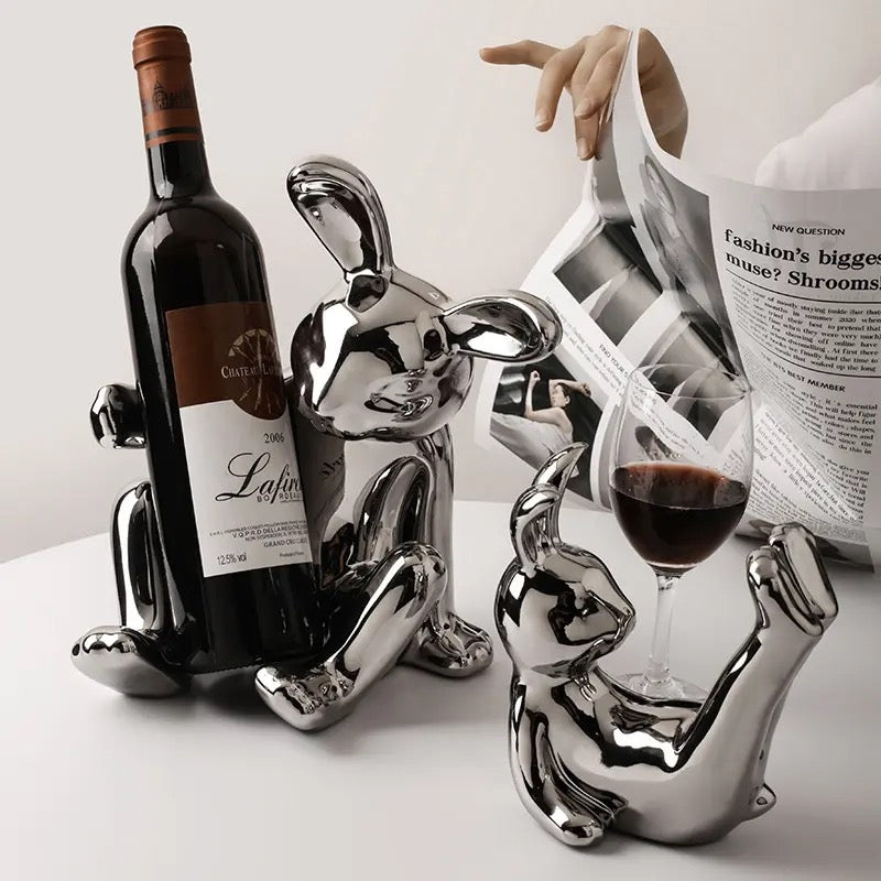 Bunny Bliss Wine Glass & Bottle Holder Set Of 3