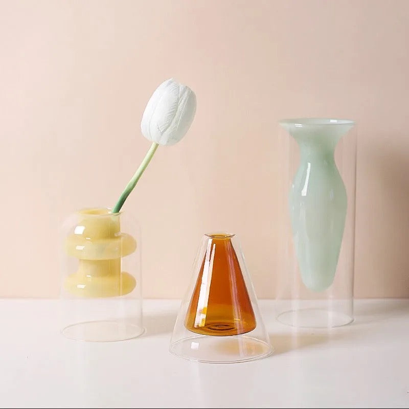 Colorful Double Glass Vases