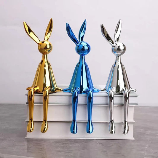 Glossy Sitting Rabbits Figurines