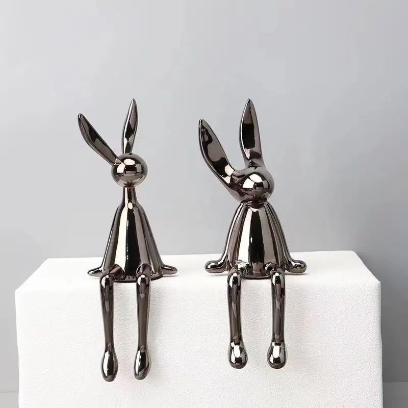 Glossy Sitting Rabbits Figurines