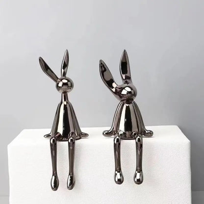 Glossy Sitting Rabbits Figurines