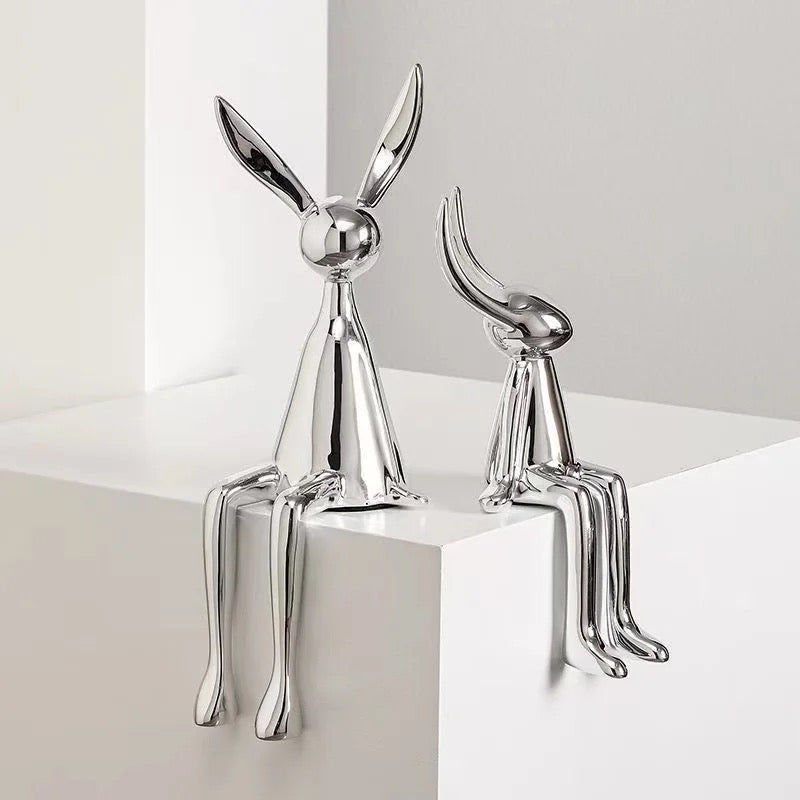 Glossy Sitting Rabbits Figurines