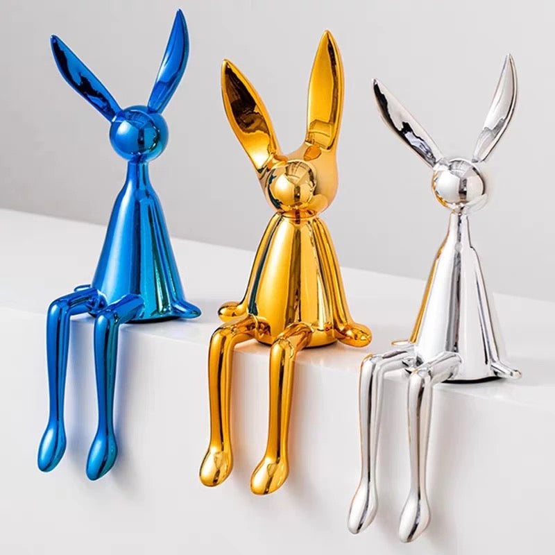 Glossy Sitting Rabbits Figurines
