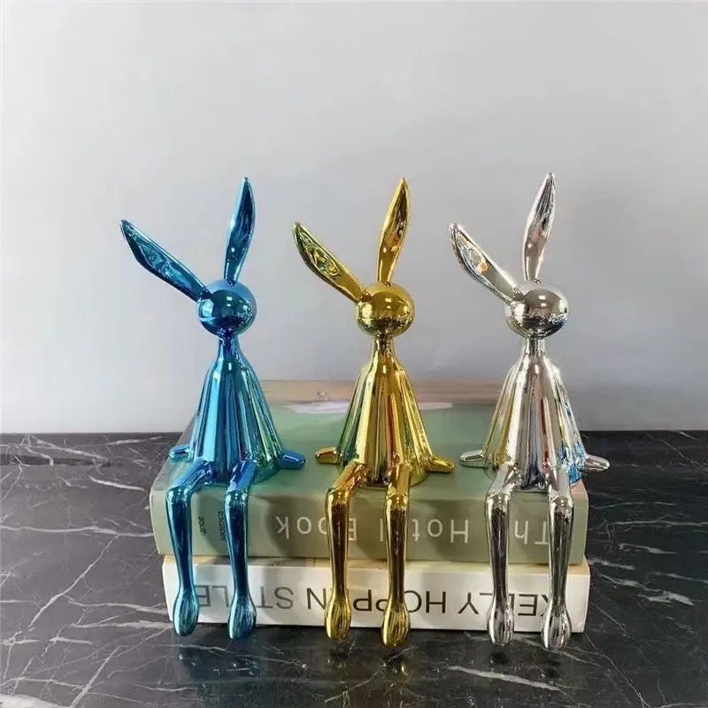 Glossy Sitting Rabbits Figurines