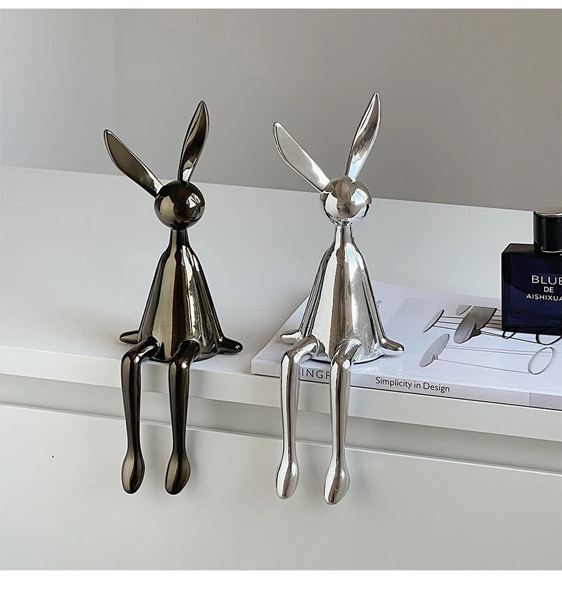 Glossy Sitting Rabbits Figurines