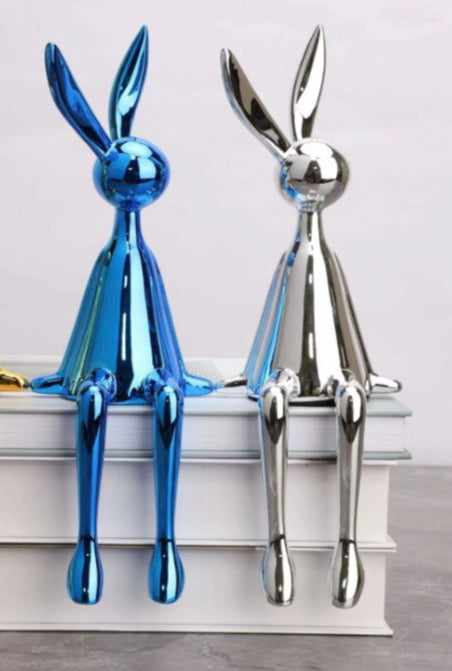 Glossy Sitting Rabbits Figurines